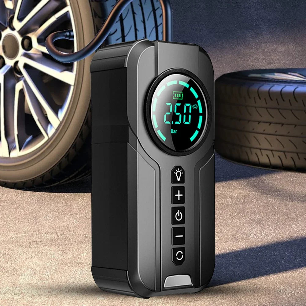 Compresseur d'Air Portable pour Voiture 12V - 100W, Gonfleur de Pneus Électrique avec Affichage LCD, Pompe à Air Rechargeable, Gonfleur Numérique Sans Fil pour Voiture et Moto