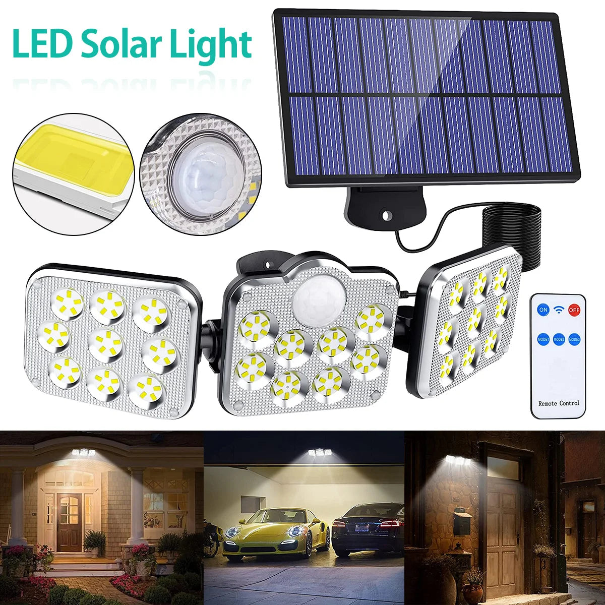 Lampes solaires d'extérieur à 138 LED à tête 360°