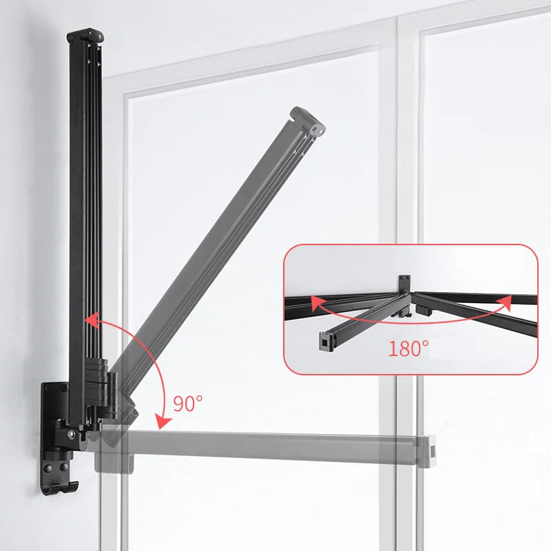 Cintre Pliable en Aluminium Rotatif et Extensible Séchoir Murale pour Vêtements, Serviettes et Couettes